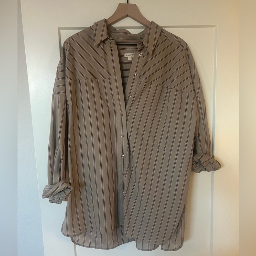 Anthropologie striped oversized bottom down shirt